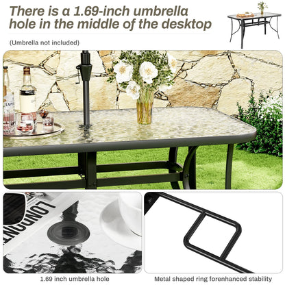 Arlopu Patio Rectangular Tempered Glass Dining Table, All-Weather Use, Outdoor Table for Garden & Backyard