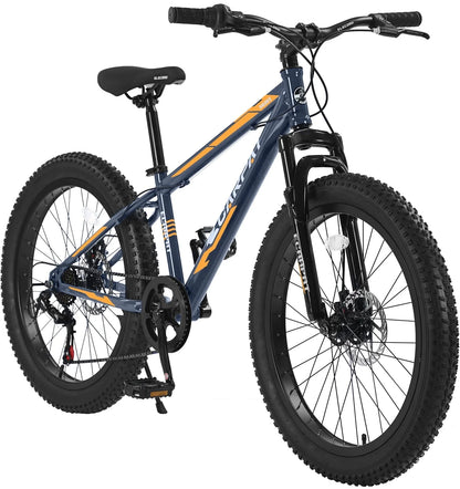 24 inch Mountain Bike with Fat Tires, Kids Bike with Disc Brakes & Suspension