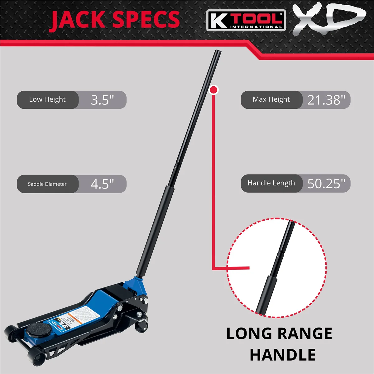 K-Tool INT022 3.5 Ton Low Profile Service Jack; Dual Pump Piston