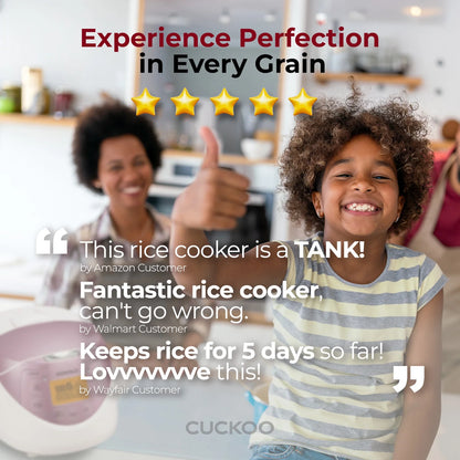 CUCKOO Rice Cooker 12 Cups Cooked Warmer with Nonstick Pot 7 Menu Options and Micom Fuzzy Logic Tech in White/Pink (CR-0631F)