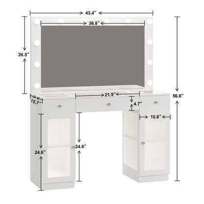 ABOVOBA Vanity Desk with Mirror and Lights,3 Drawers and Power Outlet Makeup Vanity for Women,White