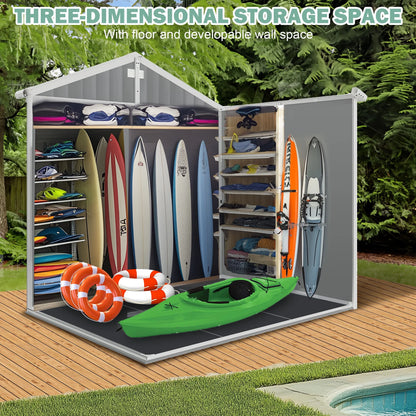 Outdoor Shed & Storage, Seizeen All-Weather Plastic Sheds 82'' H, Sloped Top Garden Shed with Window, Heavy-Duty Resin Outdoor Storage W/Floor, Gray