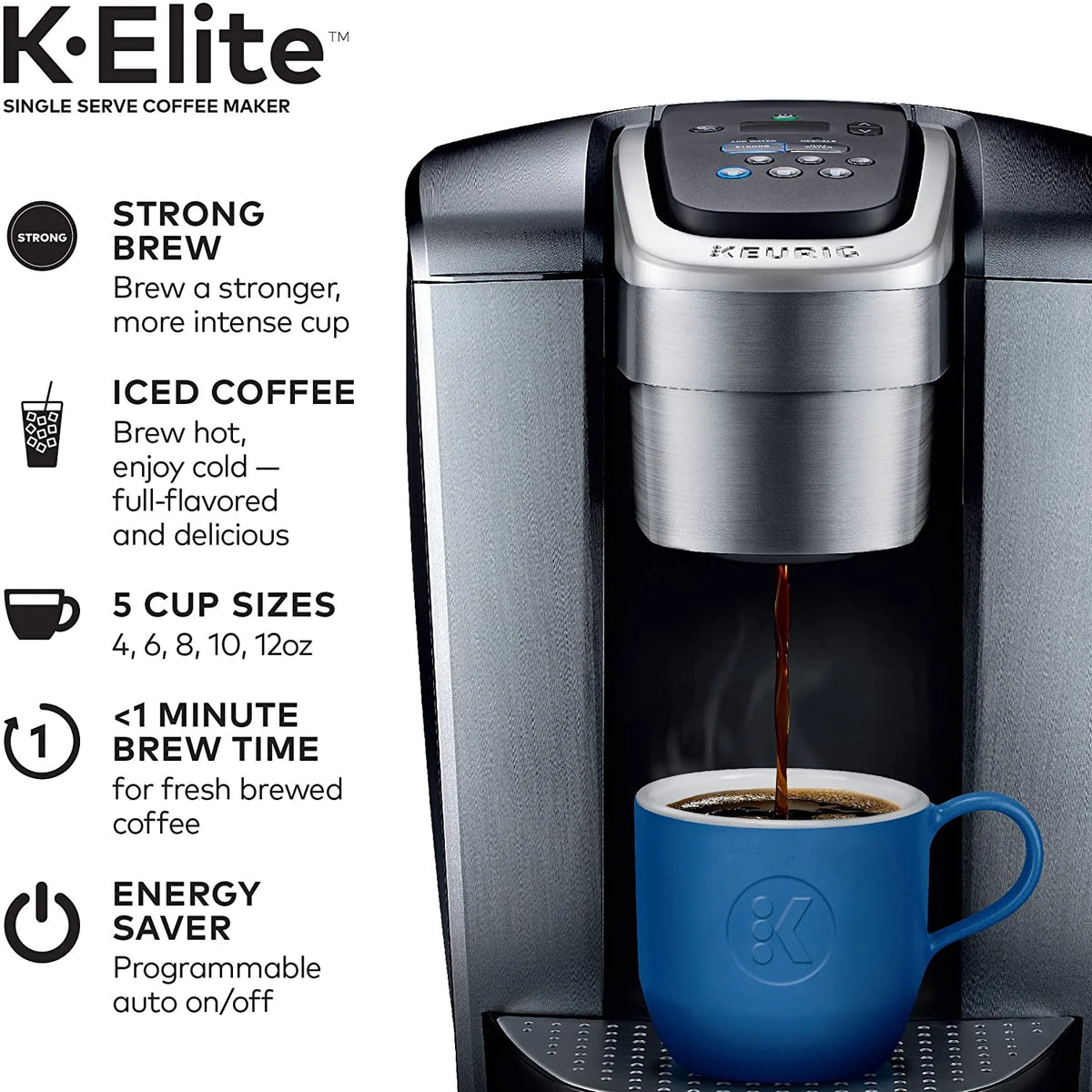 Keurig K-Elite Coffee Maker, Single Serve K-Cup Pod Coffee Brewer, With Iced Coffee Capability & 3-Month Brewer Maintenance Kit Includes Descaling Solution, Water Filter Cartridges & Rinse Pods