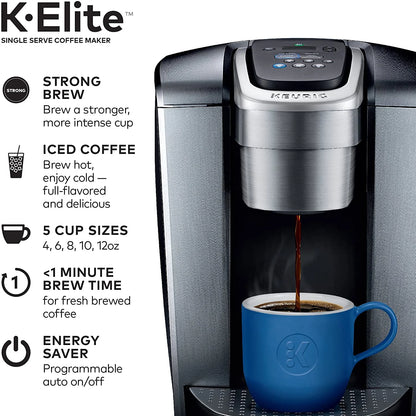 Keurig K-Elite Coffee Maker, Single Serve K-Cup Pod Coffee Brewer, With Iced Coffee Capability & 3-Month Brewer Maintenance Kit Includes Descaling Solution, Water Filter Cartridges & Rinse Pods