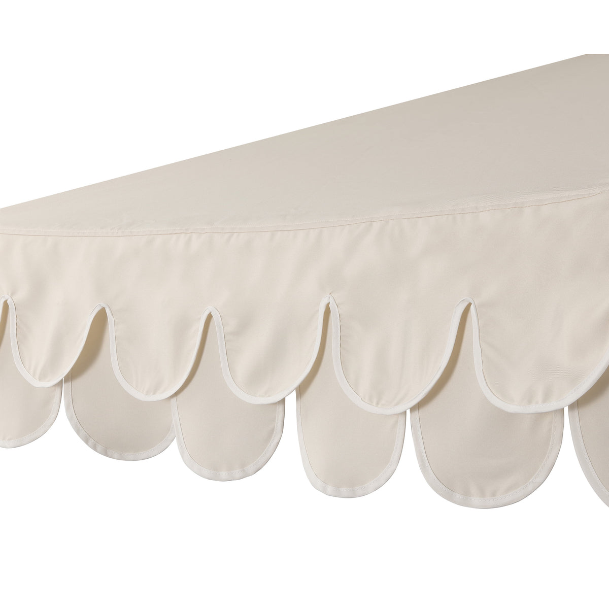 JONATHAN Y Tracy 9 ft. Market Patio Umbrella, Classic Mid-Century Scalloped Fringe, with Auto-Tilt Crank, Wind Vent and UV Protection, Coral Pink/White, Dark Brown Pole