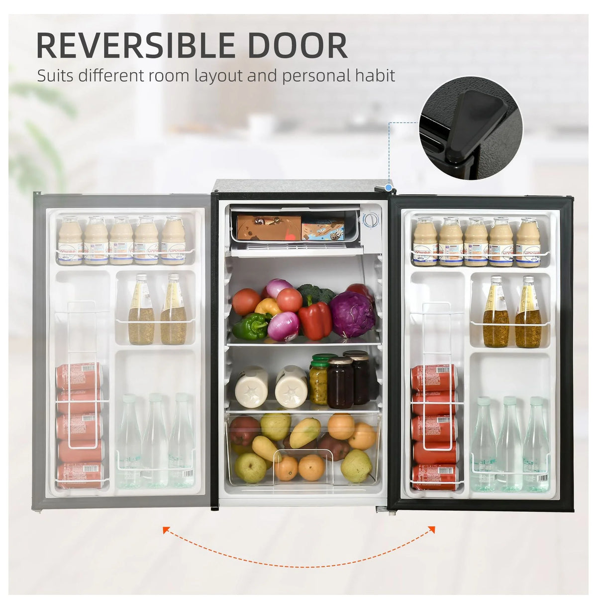 Mini Fridge with Freezer, 3.2 Cu.Ft Compact Refrigerator for Bedroom, Dorm, Apartment - Adjustable Thermostat, Reversible Door, Black