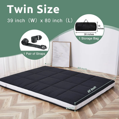 Slsy Futon Mattress 4" Soft and Supportive Twin Mattress Pad with Storage Bag