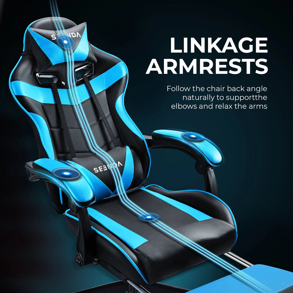 Gaming Chair, Seenda Video Game Chair with Footrest and Lumbar Support, Ergonomic Computer Chair Height Adjustable with Swivel Seat and Headrest, Red