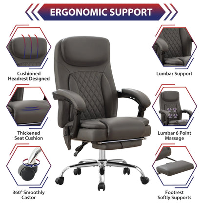 JONPONY Big and Tall Office Chair 500LBS Executive Office Chair Massage and Footrest Ergonomic Computer Desk Chair Reclining High Back Leather Office Chair Lumbar Back Support Swivel Rolling,Black