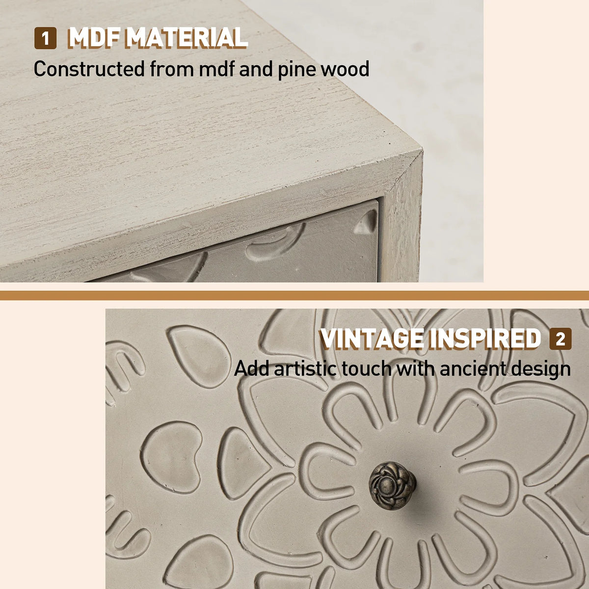 FOROUTIA Wooden Nightstand with 2 Drawers,Vintage MDF Bedside Tables with Storage