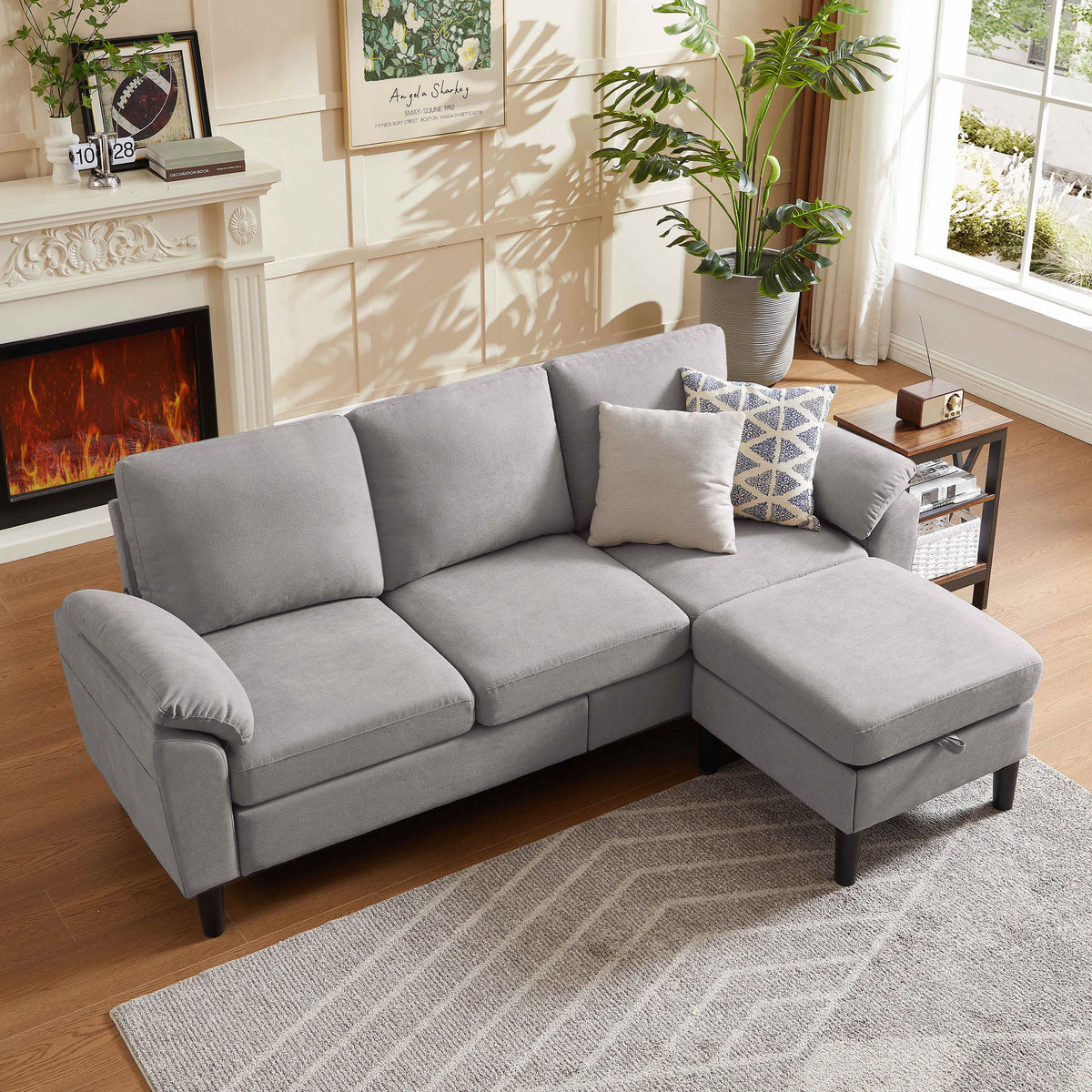 Pingliang Home Sectional Sofa Couch with Storage Ottoman,Modern 3 Seat L Shaped Sofa Couch for Living Room Apartment Studio Office