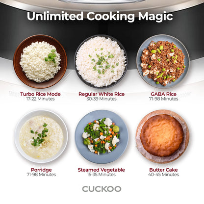 Cuckoo 3 Cup Dry Induction Heating Pressure Rice Cooker with Micom Logic Tech, Nonstick Pot, Warmer, 16 Menu Modes and Voice Guide in Gold (CRP-EHSS0309FG)
