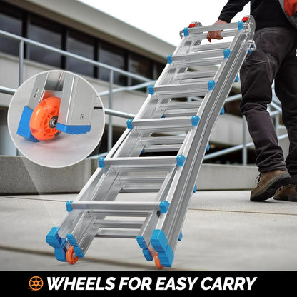 LUISLADDERS Ladder, A Frame 6 Step Ladder Telescoping Ladder, 22 Ft Reach Height Muti Position Folding Ladder Flared Leg & Wheels Design, 330 lbs Capacity Extension Ladder for Household Outdoor Work
