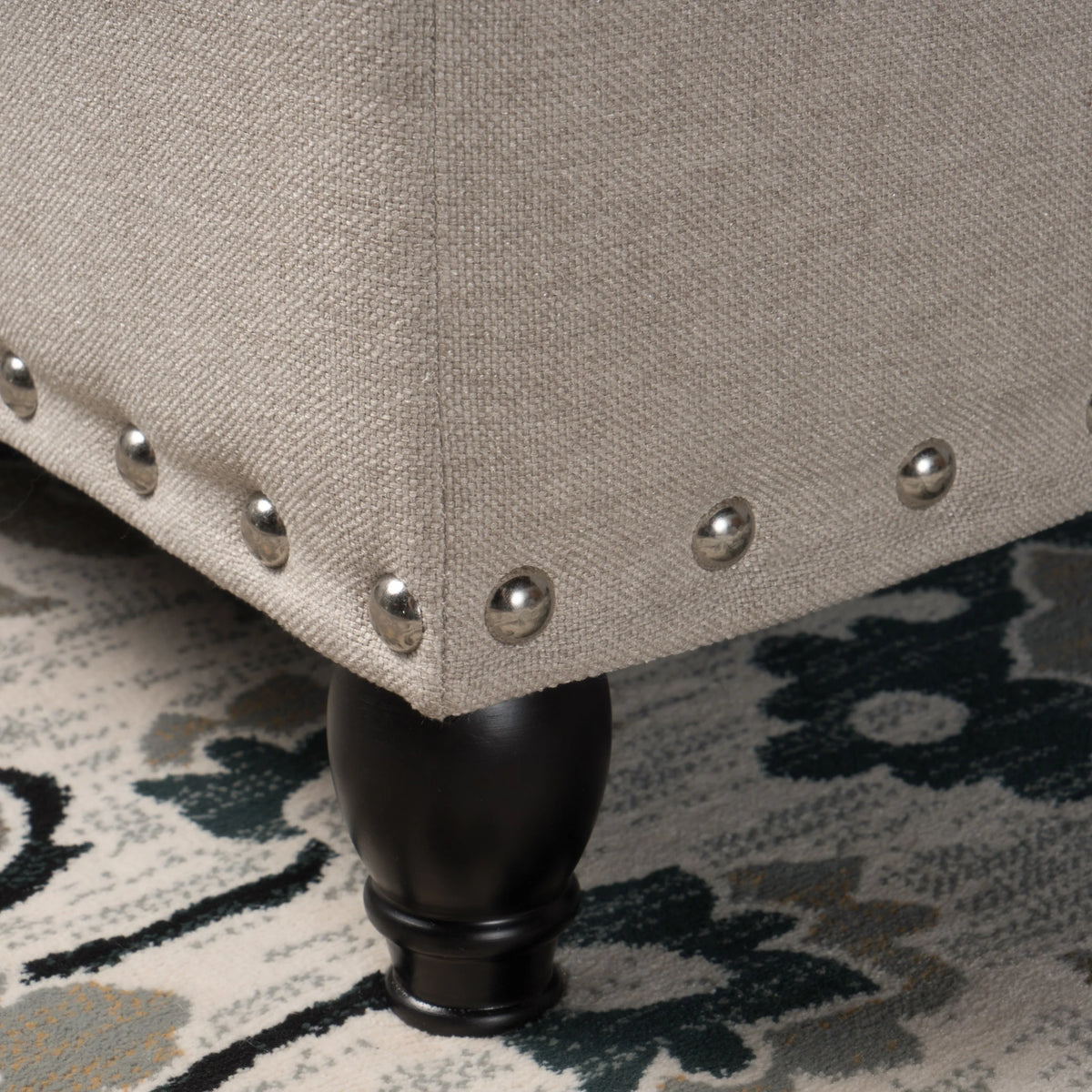 Noble House Hampton Contemporary Fabric Upholstered Storage Ottoman, White and Blue Floral