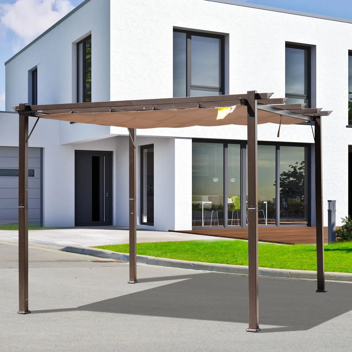 Outsunny 10' x 10' Pergola with Retractable Shade Canopy, Aluminum, Gray