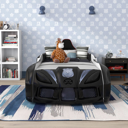 Furniture of America Dash Kids Plastic Twin Race Car Bed with LED and Sound, White