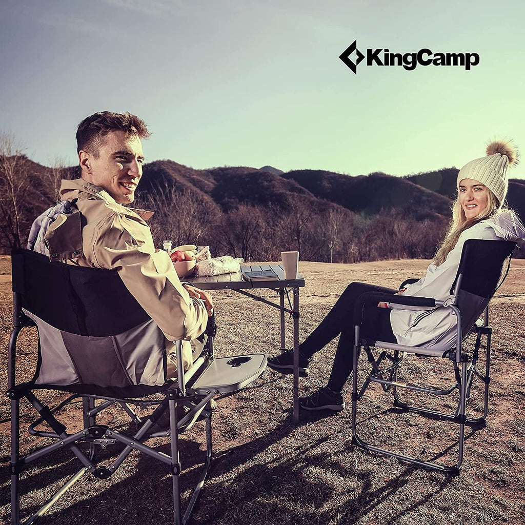 KingCamp 2 Pack Camping Chair Clearance Heavy Duty Folding Mesh with Handle and Side Table for Adult, Black