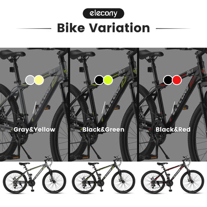 Clearance! Saver100 24 Inch Mountain Bike Boys Girls, Steel Frame, Shimano 21 Speed Mountain Bicycle with Daul Disc Brakes and Front Suspension MTB