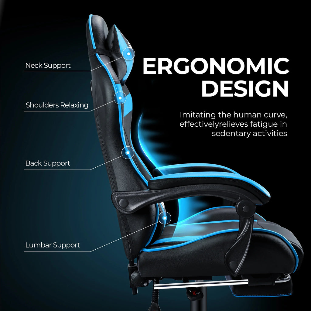 Gaming Chair, Seenda Video Game Chair with Footrest and Lumbar Support, Ergonomic Computer Chair Height Adjustable with Swivel Seat and Headrest, Red