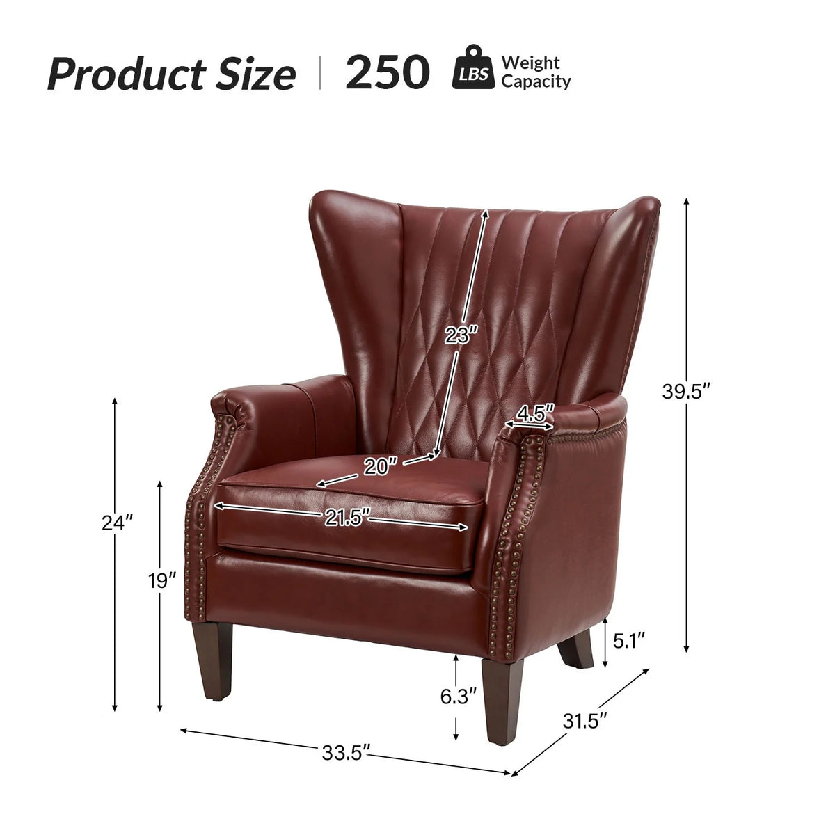 Traditional Genuine Leather Accent Chair with Nailhead Trim Tufted Armchair for Living Room Camel