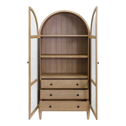 Modern Wood Arched Display Cabinet/Bookcase Fully Assembled Light Brown