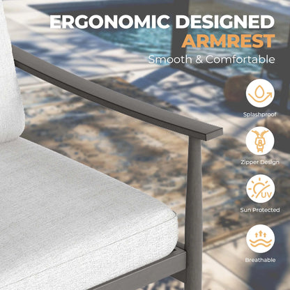 HAPPATIO Aluminum Outdoor Furniture Set - 5 Pieces Patio Furniture Set Includes 1 Side Table, 2 Swivel Chairs and 2 Ottomans with Thick Cushion, Patio Conversation Set for Backyard Poolside (Grey)