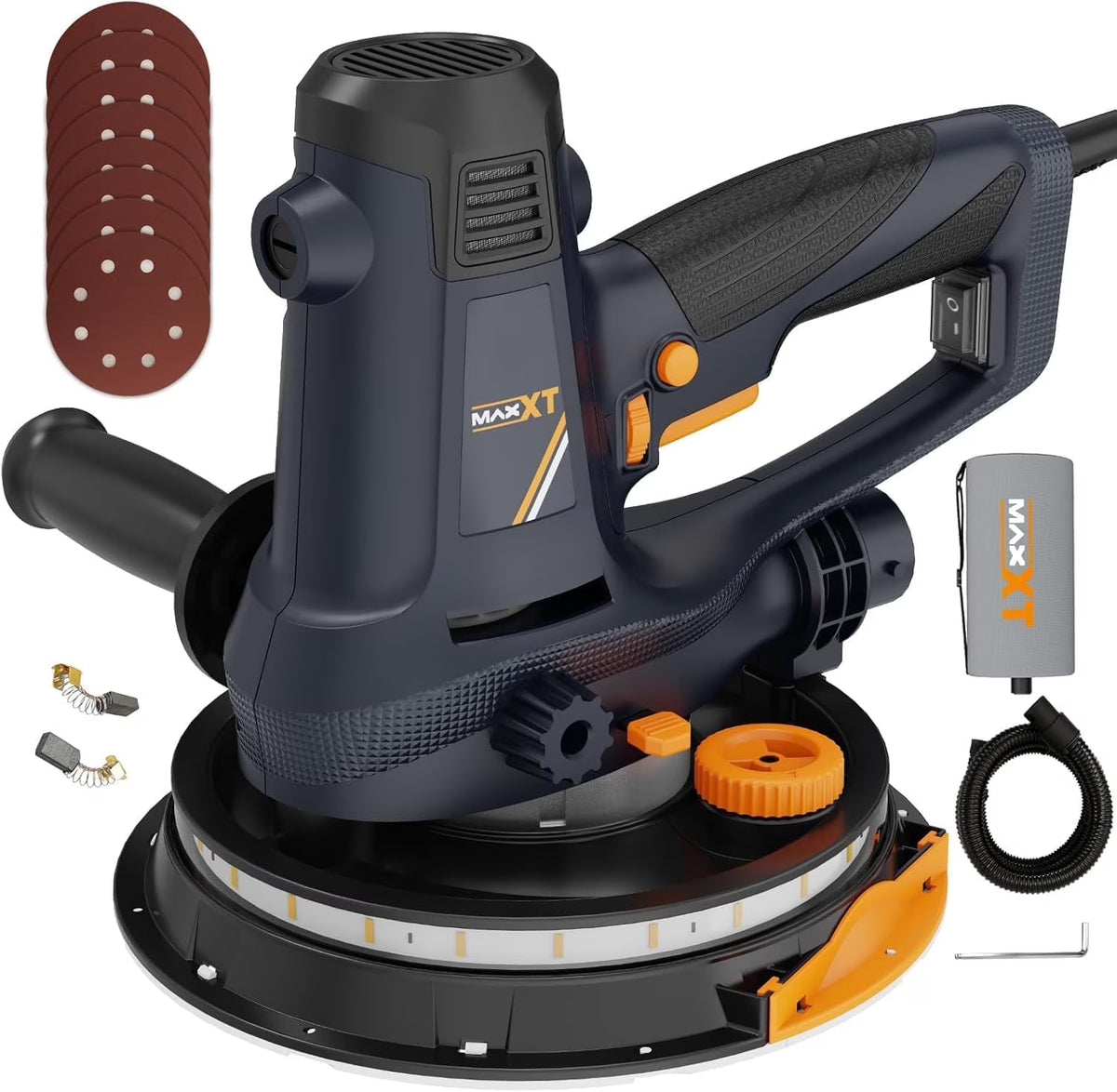 POVANLI 780W Electric Drywall Sander with Vacuum Dust Collection, 6.5A Motor Dustless Floor Sander with Variable Speed 900-1800RPM, LED Light, Extendable & Foldable Handle Yellow+Black