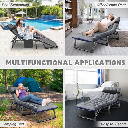 MOPHOTO Lounge Chair with Mattress, Outdoor Chaise Lounge Support 440 Lbs, Adjustable Portable Heavy Duty Sleeping Cots Bed for Camping, Pool, Beach, Patio