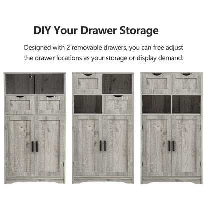 FANGSUM Rattan Storage Cabinet with 2 Drawers & 2 Shelves, Floor Cabinet for Living Room