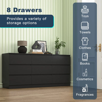 Resenkos Modern Mid Century 6 Drawer Wide Dressers Chests for Bedroom, Chest of Drawer Organizer Grey