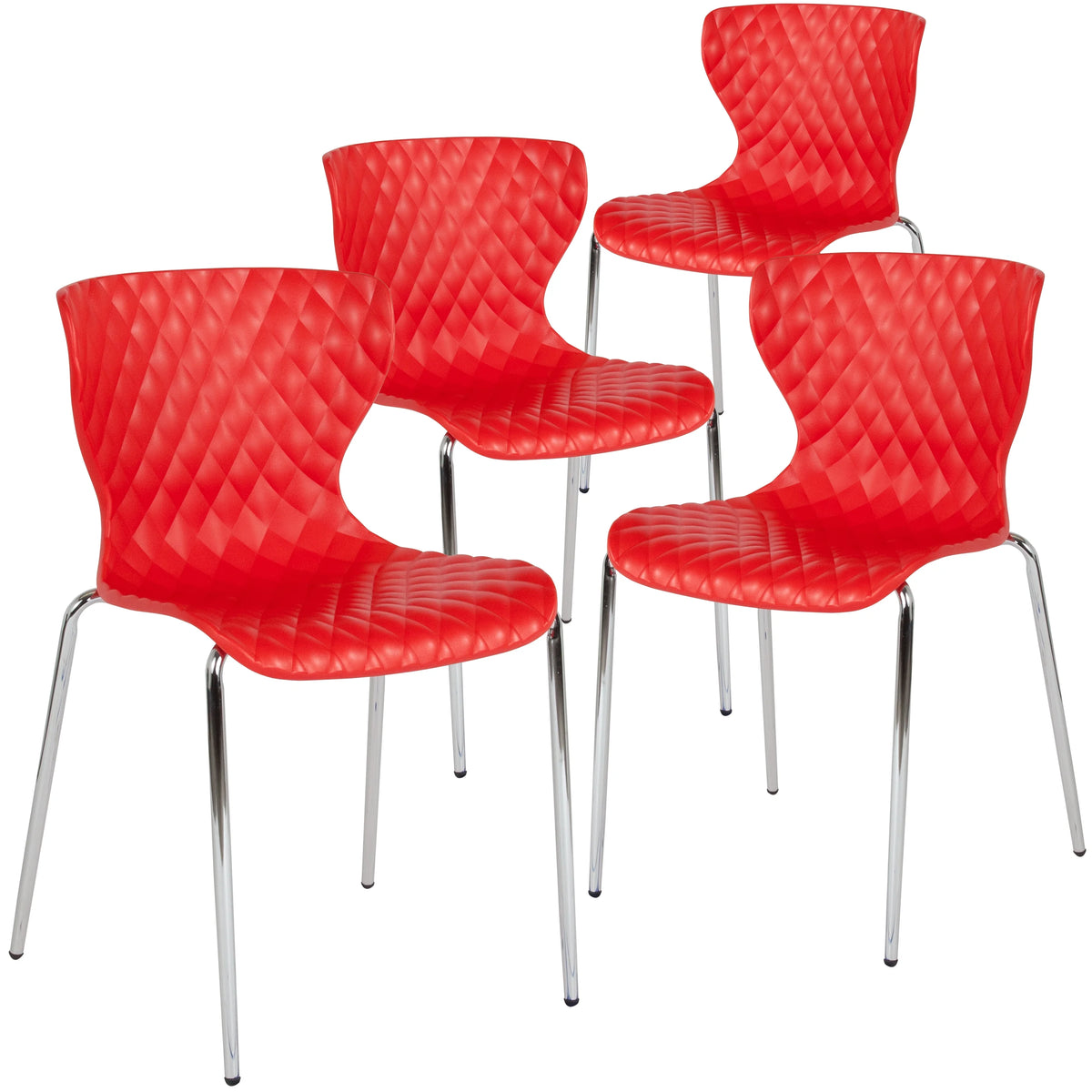 BizChair 4 Pack Contemporary Design Orange Plastic Stack Chair