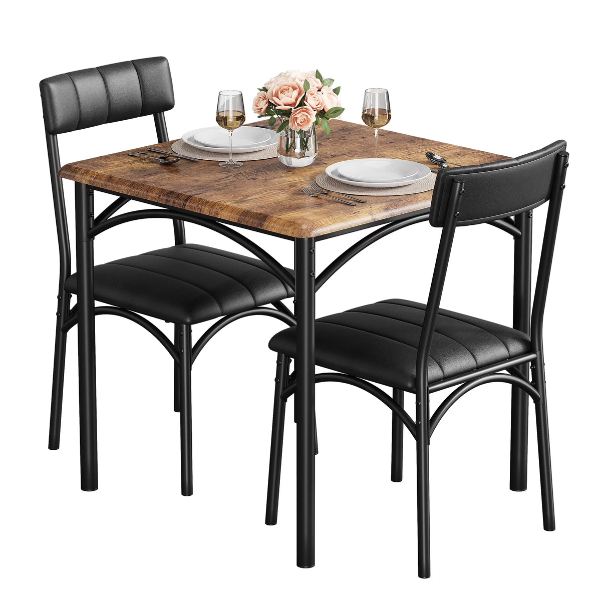 3 Piece Dining Table Set, Modern Industrial Table and Chairs Set for Home Kitchen, Kitchen Table Set for Small Space, Apartment, Rustic Gray
