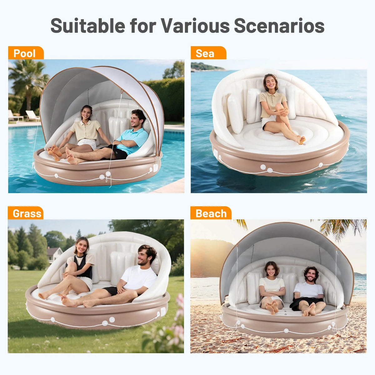 Costway Canopy Inflatable Pool Float Lounge Swimming Raft