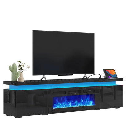 LED TV Stand for up to 85" TVs with Power Outlet, 75" Large Entertainment Center Console Table Gaming Soundbar Shelf with 2 Storage Cabinets