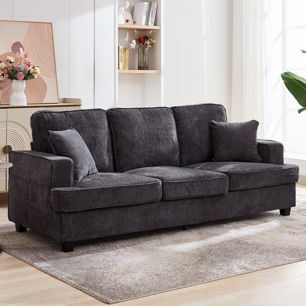 Korser 89" Chenille Sofa 3 Seater Couch with Extra Upholstered Deep Seats for Living Room,Removable Cover,Beige