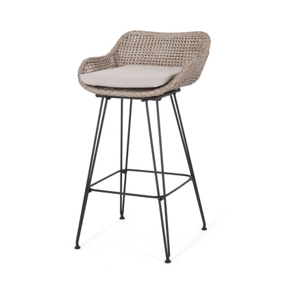 Verano Wicker and Metal Outdoor Barstools with Cushion, Set of 4, Mixed Brown and Beige
