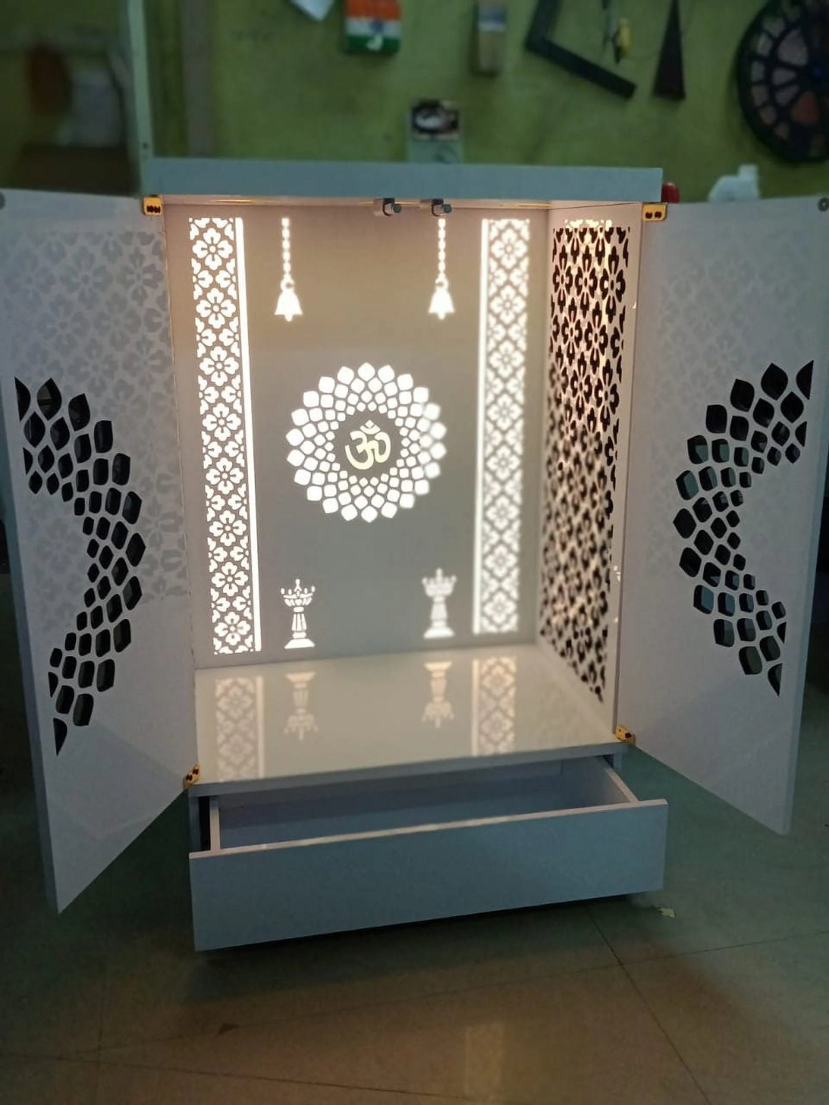 Customized Wooden Cabinet Desginer Mandir With LED / Mandir For Home & Office / Temple For Home / Pooja Ghar / Mandir With Lights /Storage