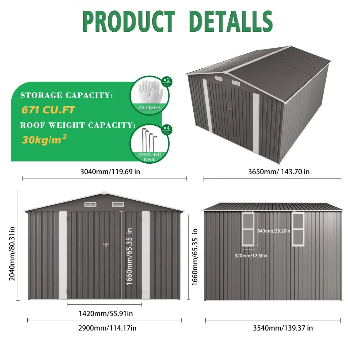 10 x 8 FT Outdoor Storage Shed, Large Metal Storage Shed, Lockable Door and Air Vent, Clear Window Garden Tool Shed for Bicycles, Tools, Lawnmowers, Backyards, Patios, Lawns - Gray