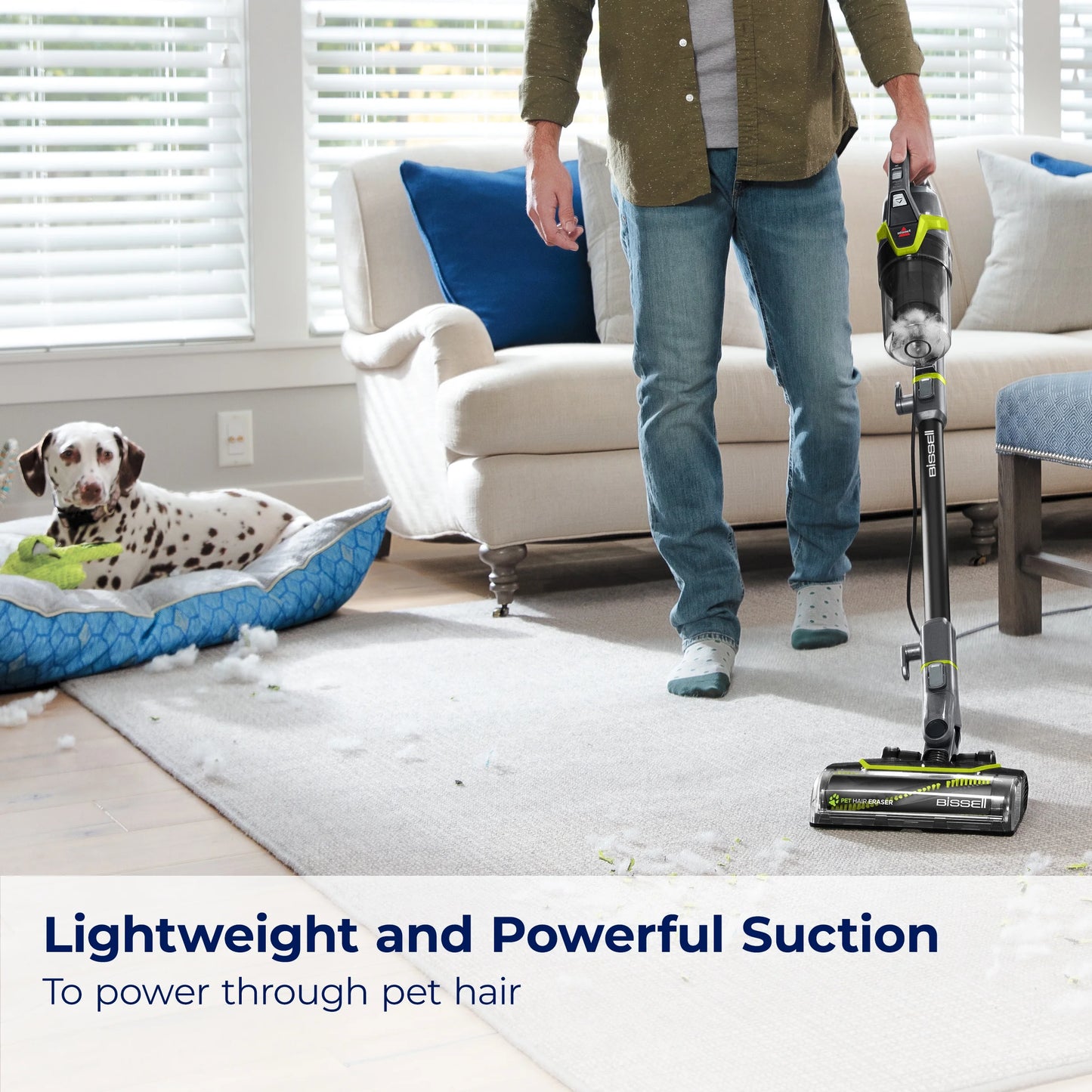 BISSELL Pet Hair Eraser Slim Corded Stick Vacuum, Carpet, Area Rugs, Hard Floor, Upholstery, Lightweight, Swivel Steering, Tangle-Free Brish Roll, 3875, Black