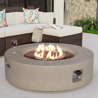 COSIEST Outdoor Round Terrazzo Concrete White firepit Table