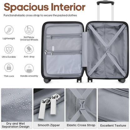 MIUSSE Luggage Sets 3 Piece, 20 Inch Carry On Luggage with Wheels, 100% PC Hardshell Suitcase with TSA Lock, Carry On Suitcases Airline Approved With Travel Backpack for Men Women