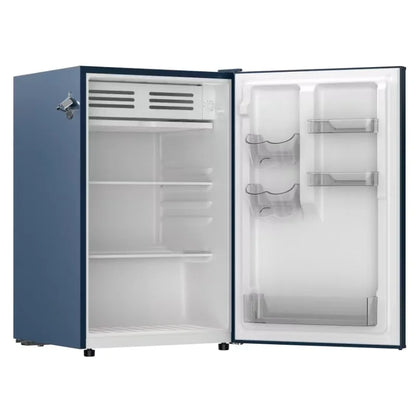 Frigidaire 4.5 cu. ft. retro compact fridge built-in side bottle opener W: 21.65" x L: 22.24" X H: 32.91" (Azure)