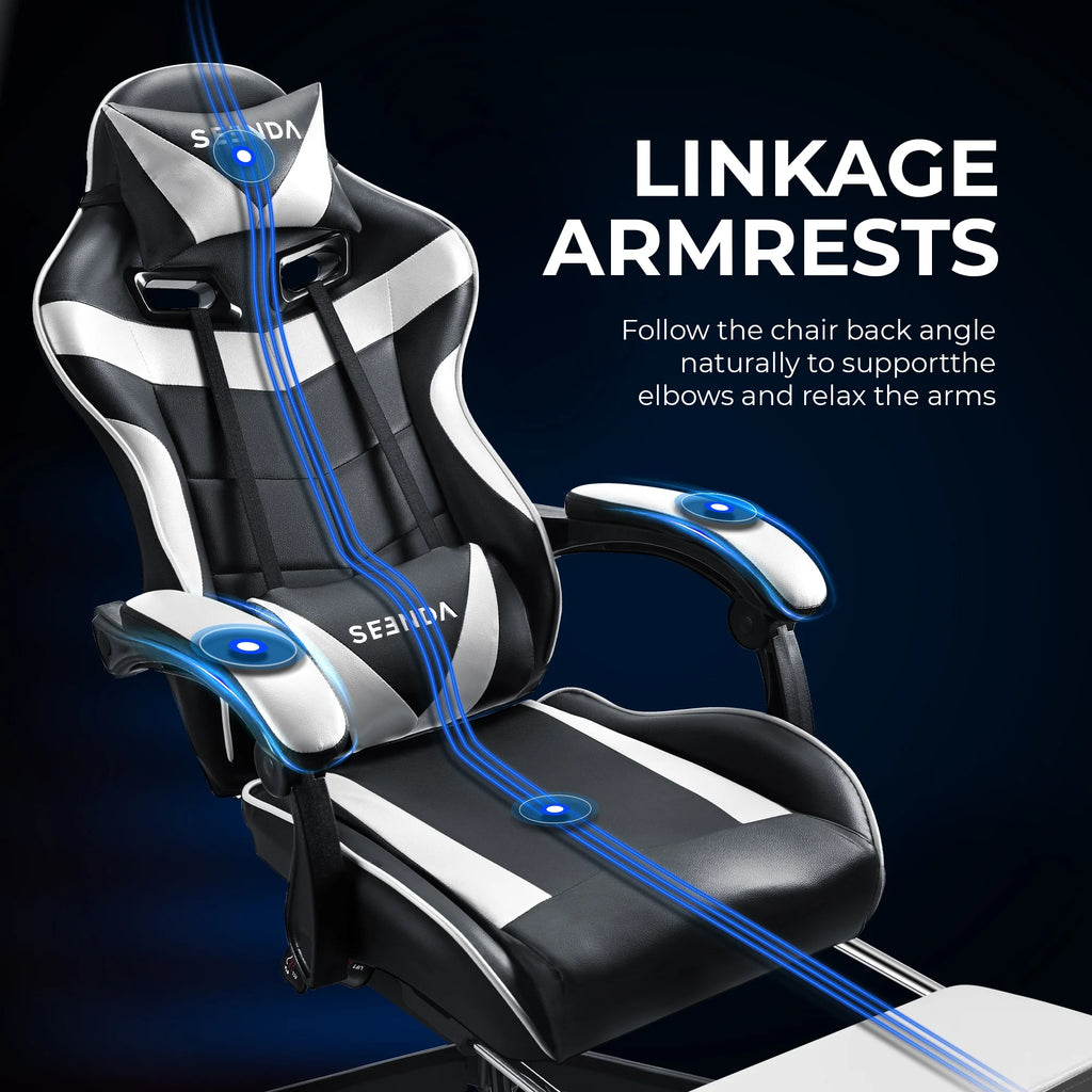 Gaming Chair, Seenda Video Game Chair with Footrest and Lumbar Support, Ergonomic Computer Chair Height Adjustable with Swivel Seat and Headrest, Red