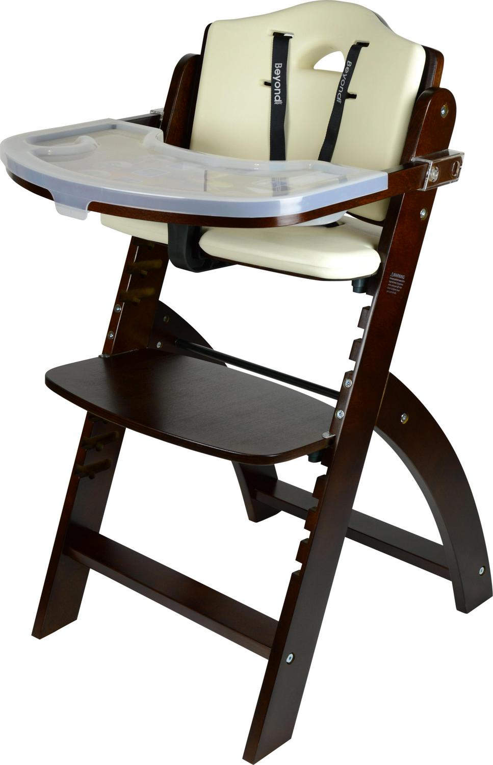 Abiie Beyond Wooden High Chair with Tray. The Perfect Adjustable Baby Highchair Solution for Your Babies &amp; Toddlers or as a Dining Chair. (6 Months up to 250 Lb) (Mahogany Wood - Cream Cushion)