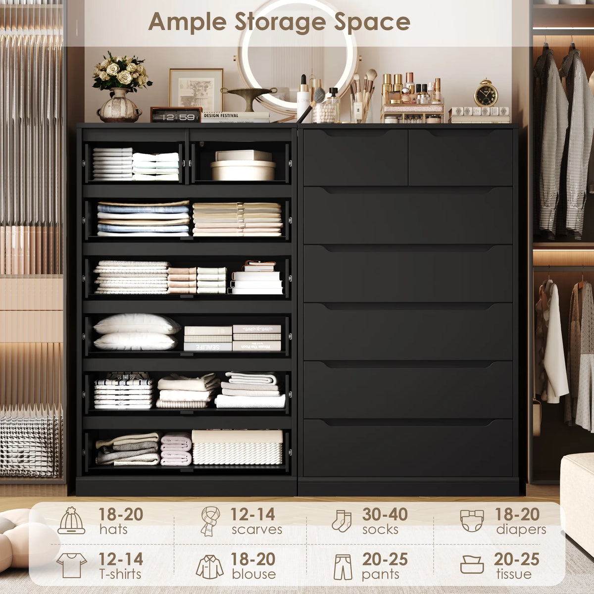 Homfa 7 Drawer White Dresser, 51.3"H Wood Storage Cabinet with Upgraded Stable Base, Vertical Chest for Bedroom Living Room