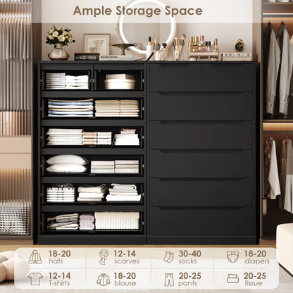 Homfa 7 Drawer White Dresser, 51.3"H Wood Storage Cabinet with Upgraded Stable Base, Vertical Chest for Bedroom Living Room
