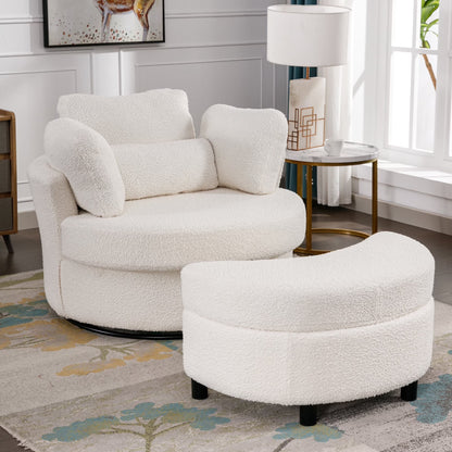 Muumblus Teddy Swivel Accent Barrel Chair, Modern Oversize Sherpa Comfy Round Reading Armchair for Living Room, Ivory
