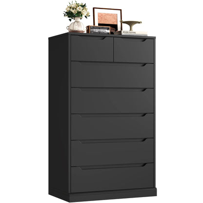 Homfa 7 Drawer White Dresser, 51.3"H Wood Storage Cabinet with Upgraded Stable Base, Vertical Chest for Bedroom Living Room