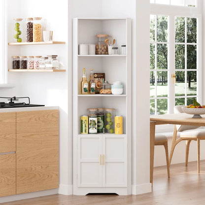 67'' Tall Corner Storage Cabinet with 2 Barn Doors for Living Room, Kitchen, Bathroom, Laundry Room, White