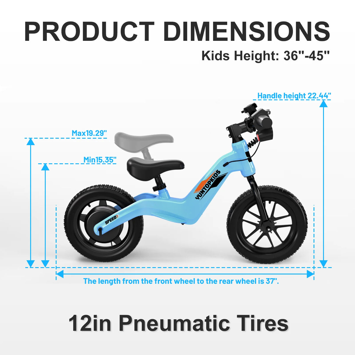 YunTopKids Electric Balance Bike for Kids, 150W Electric Bike for Kids with12 inch Pneumatic Tire, Adjustable Seat, Up to 5.6 Miles Electric Bike for Kids Ages 3-5,Black